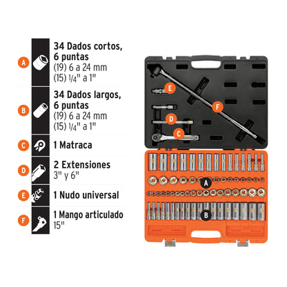 JUEGO DE 73 HERRAMIENTAS 3/8